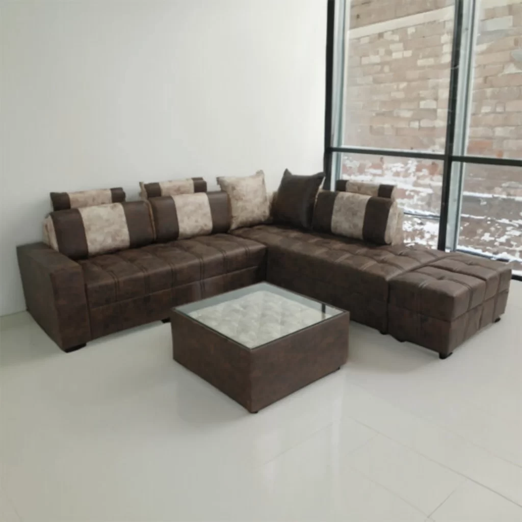 Cosmo Corner Sofa with Center Table featuring spacious corner seating, integrated center table, premium upholstery and modern living room design