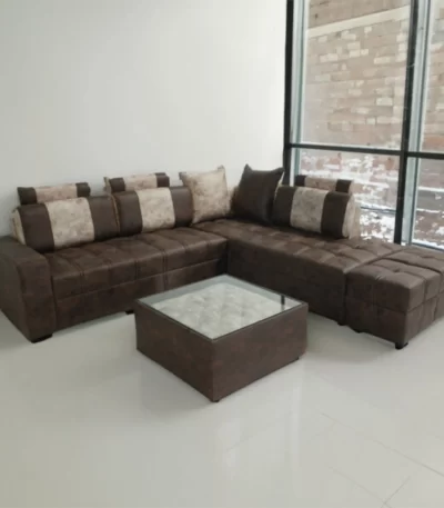 Cosmo Corner Sofa with Center Table featuring spacious corner seating, integrated center table, premium upholstery and modern living room design