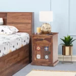 Side Table Teak Color Wooden Side Table for Living Room