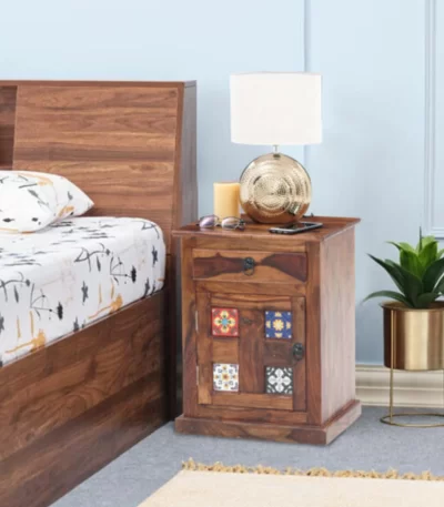 Side Table Teak Color Wooden Side Table for Living Room